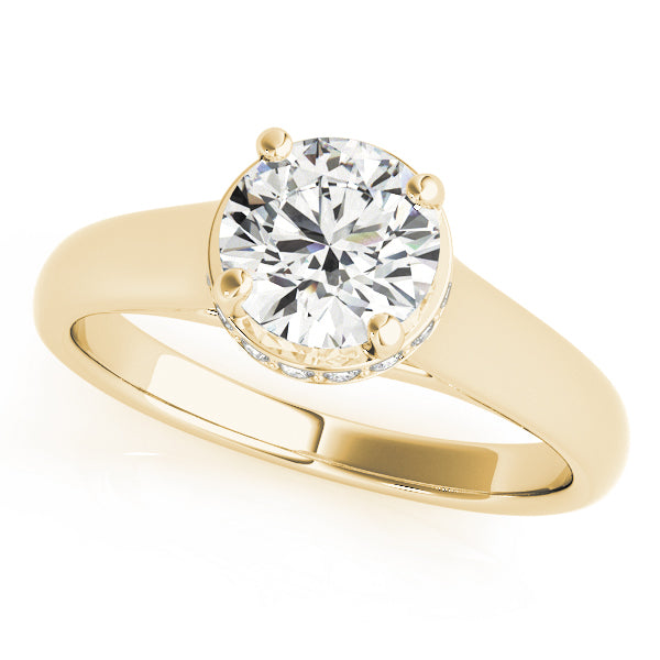 Round Diamond Trellis Solitaire Diamond Engagement Ring with Hidden Halo