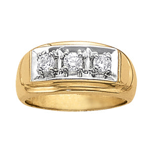 14K White Gold 3-Stone Diamond Mens Ring