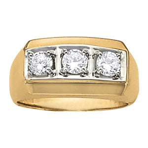 18K White Gold 3-Stone Diamond Mens Ring