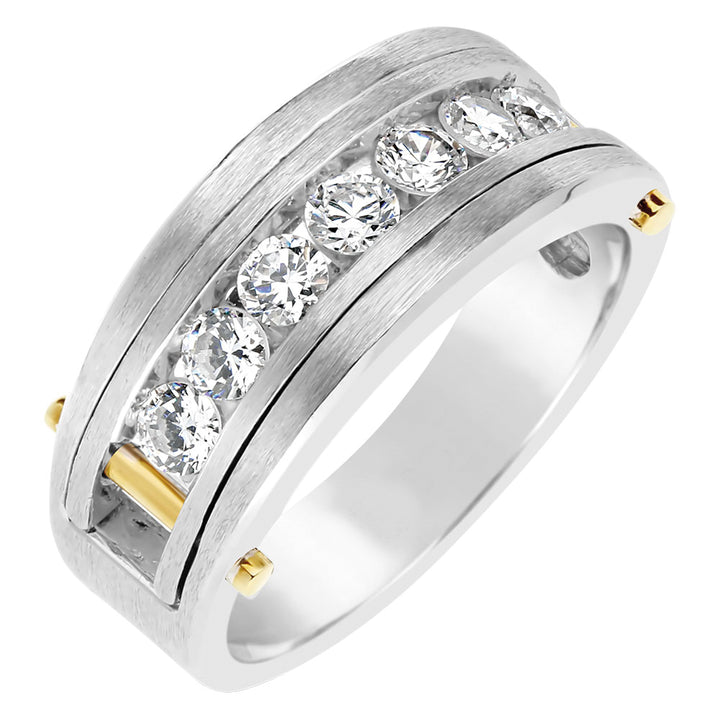 14K White Gold 7-Diamond Mens Wedding Band