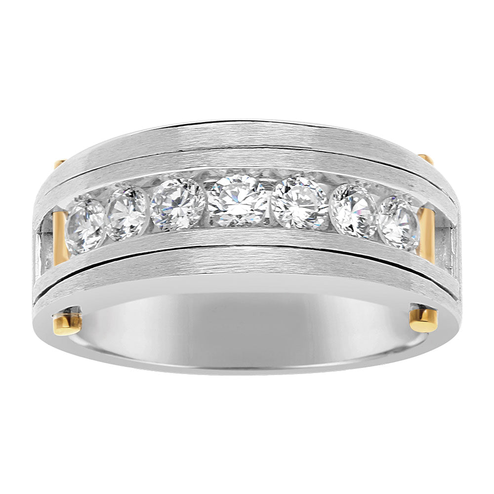 14K White Gold 7-Diamond Mens Wedding Band