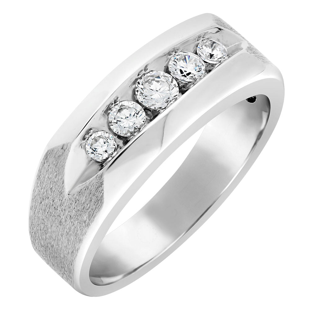 14K White Gold Lab Diamond Mens Wedding Band