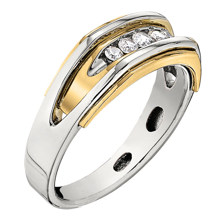 14K White Gold Round Diamond Mens Wedding Band