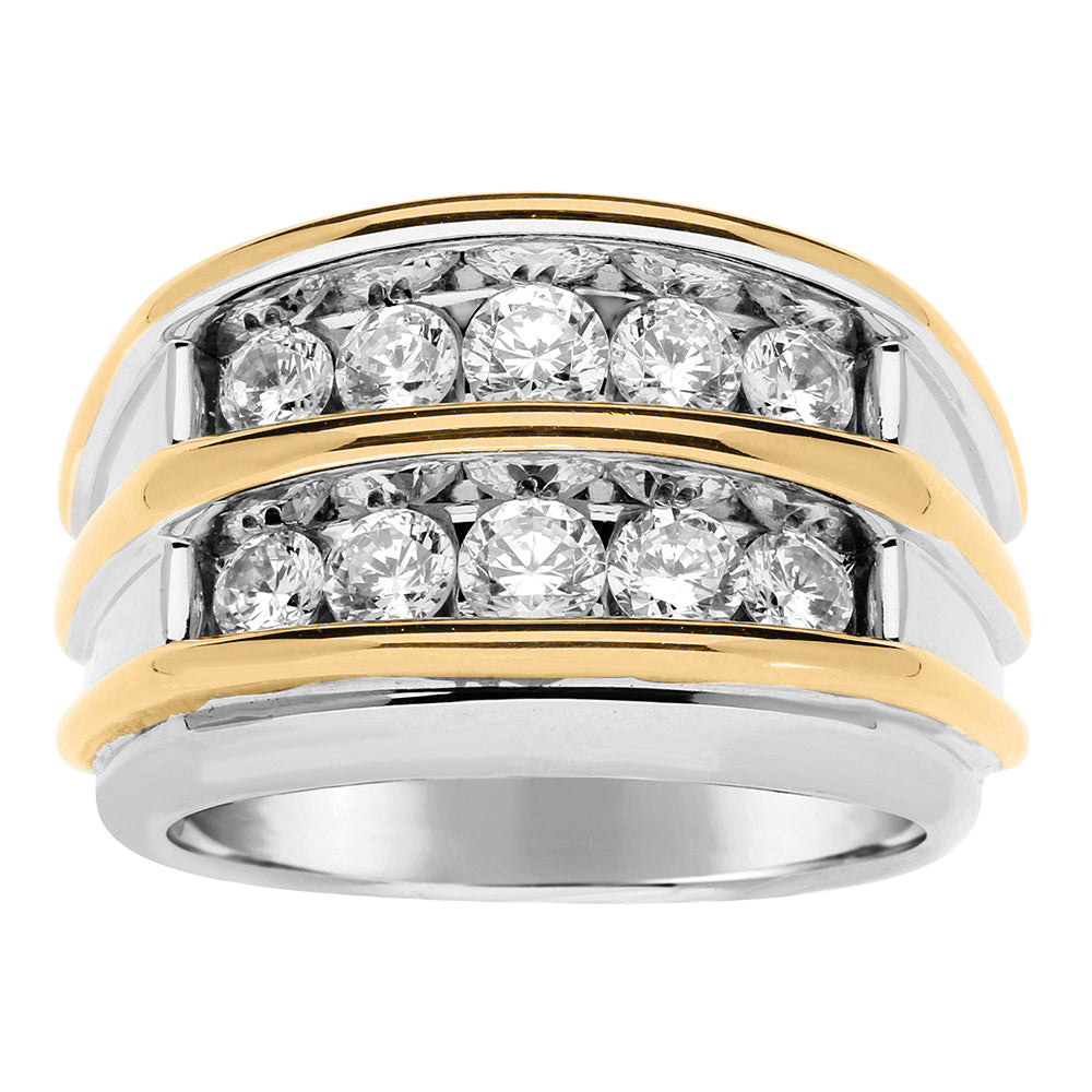 Mens 14K White Gold Lab Diamond Double Row Ring