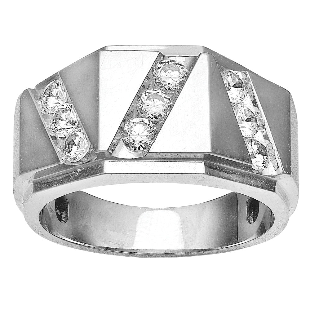 9-Diamond 18K White Gold Mens Wedding Ring