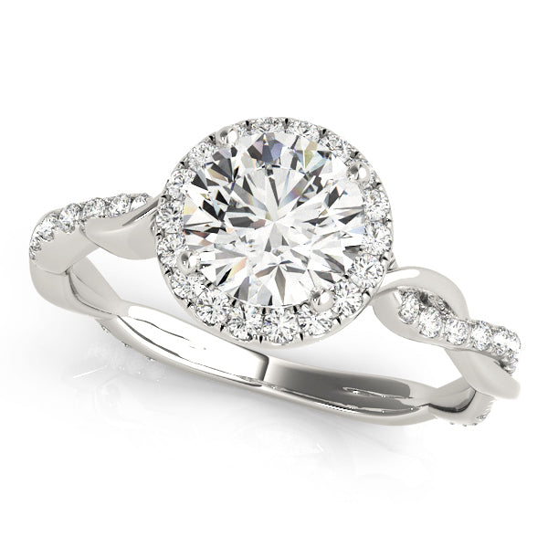 Nature-Inspired Round Diamond Halo Engagement Ring with Twisted Shank & Hidden Accents