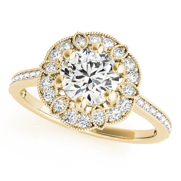 Vintage Nature-Inspired Round Floral Halo Diamond Engagement Ring with Channel Band