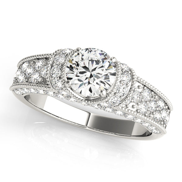 Vintage Round Scattered Diamond Engagement Ring with Milgrain Accents