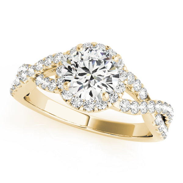 1/2 CT Round Floating center Diamond Halo with twisted Pave Shank Engagement Ring