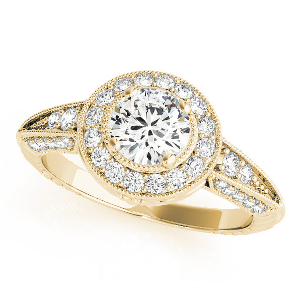 Antique Round Halo Diamond Engagement Ring with Milgrain Accents