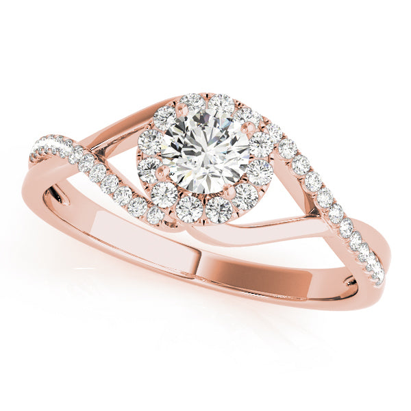 Round Halo Split Shank Diamond Engagement Ring