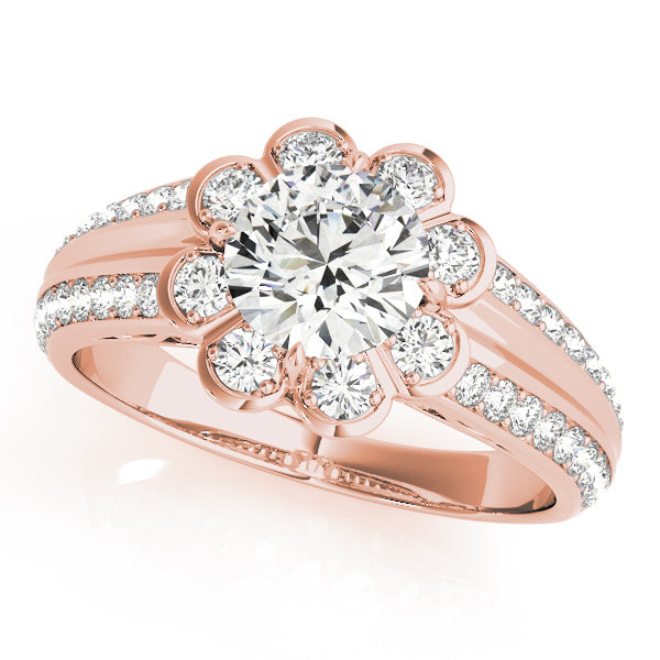 Nature-Inspired Antique Round Flower Halo Diamond Engagement Ring