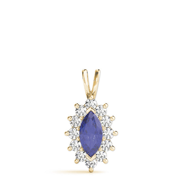 14K Yellow Gold Marquise Diamond Halo Pendant