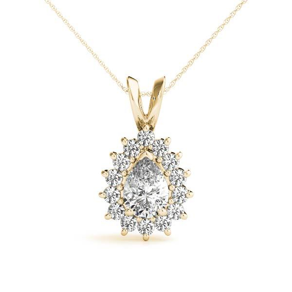 14K Yellow Gold Diamond Halo Pendant Necklace