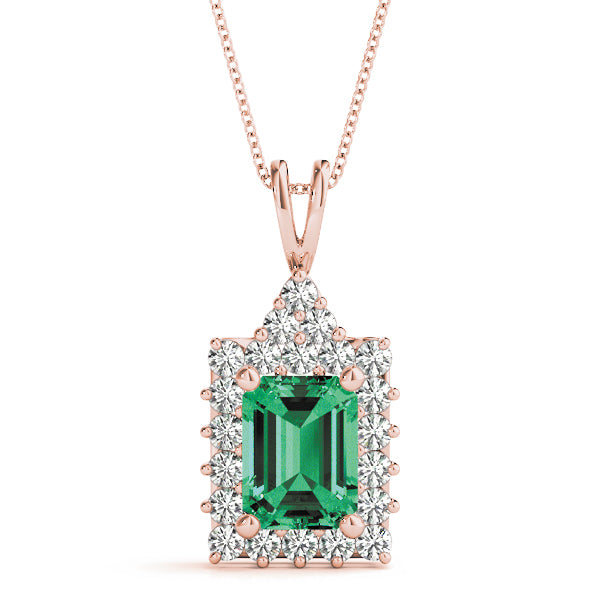 Rose Gold 3/4 CT Diamond Emerald Pendant