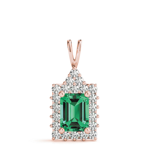 Rose Gold 3/4 CT Diamond Emerald Pendant