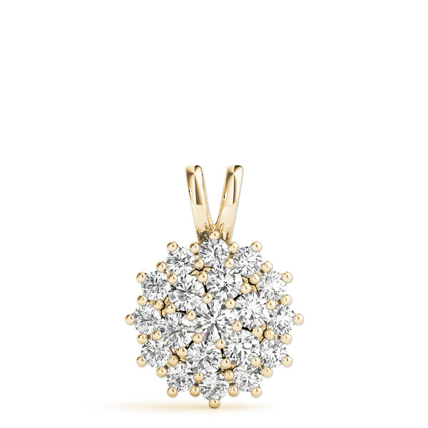 14K Yellow Gold Round Diamond Cluster Pendant