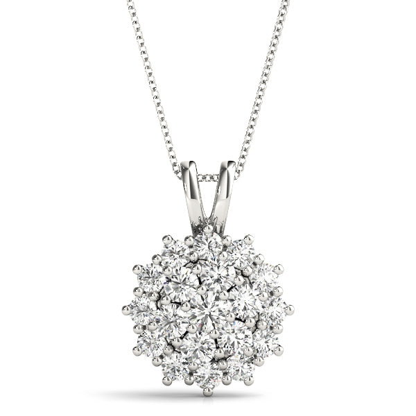 Platinum White Diamond Cluster Pendant
