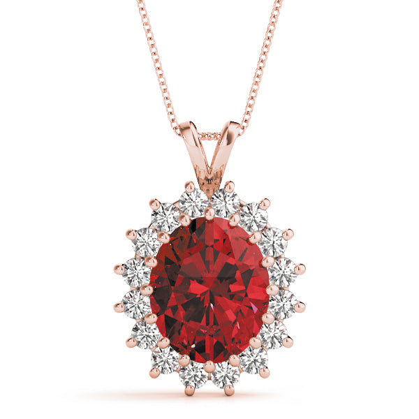 14K Rose Gold Diamond Oval Pendant