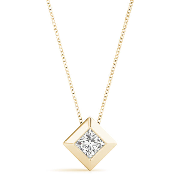 14K Yellow Gold Square Diamond Solitaire Pendant