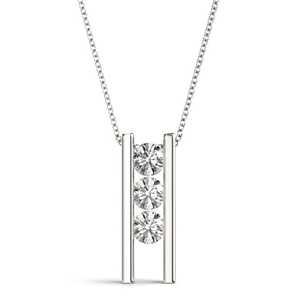 18K White Gold Diamond 3-Stone Pendant