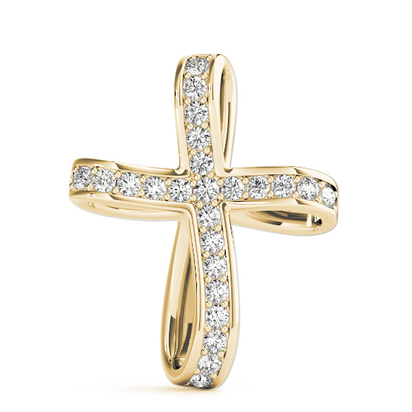 18K Yellow Gold Diamond Religious Cross Pendant