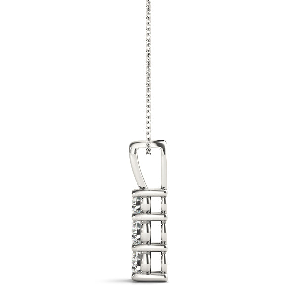 18K White Gold Diamond Three Stone Pendant Necklace