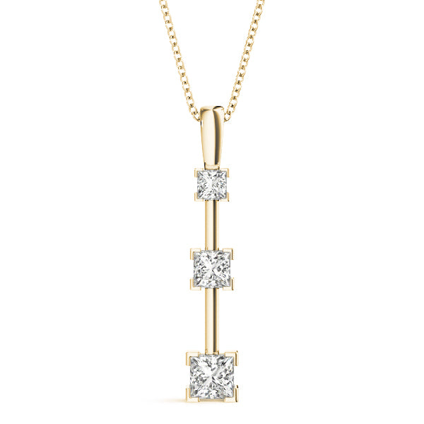 3-Stone Square Diamond Pendant in 18K Yellow Gold