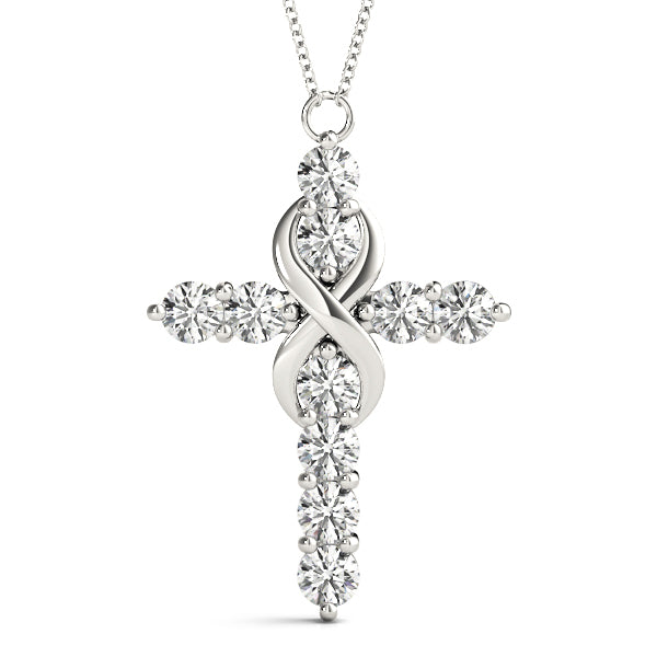 Diamond Religious Cross Pendant - 14K White Gold