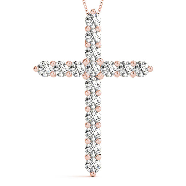 14K Rose Gold Diamond Religious Cross Pendant