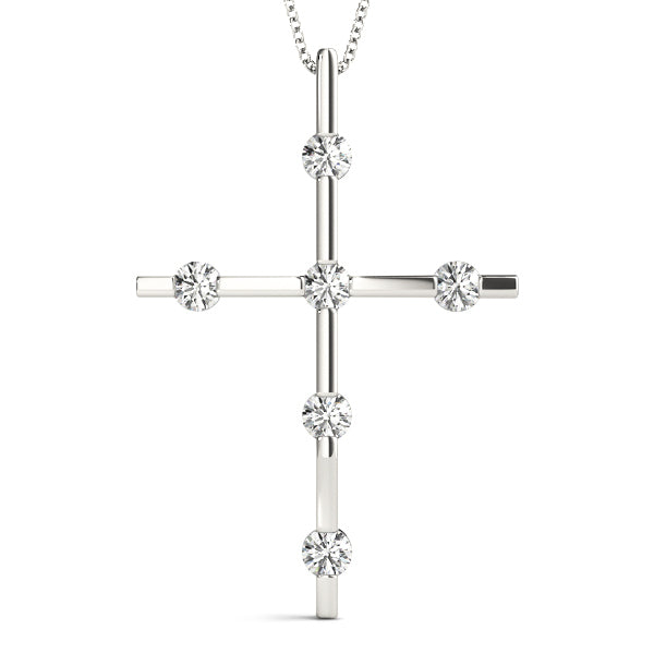 14K White Gold Diamond Religious Cross Pendant