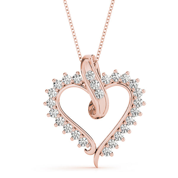 14K Rose Gold Multi-Diamond Heart Pendant