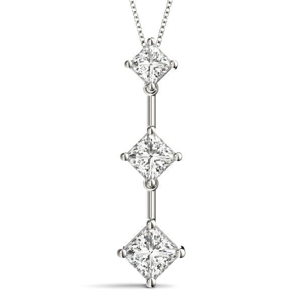 14K Gold Lab Diamond 3 Stone Square Pendant