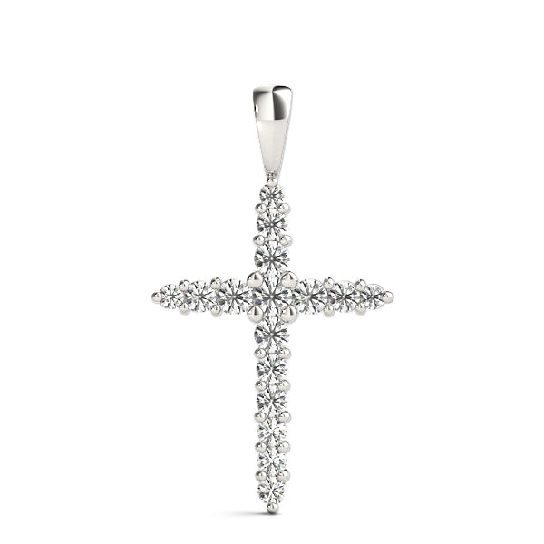 18K White Gold Lab Diamond Religious Cross Pendant