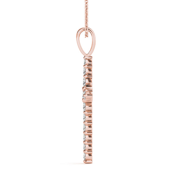 14K Rose Gold Lab Diamond Religious Cross Pendant
