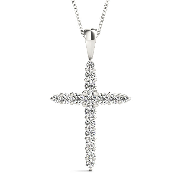 18K White Gold Lab Diamond Religious Cross Pendant