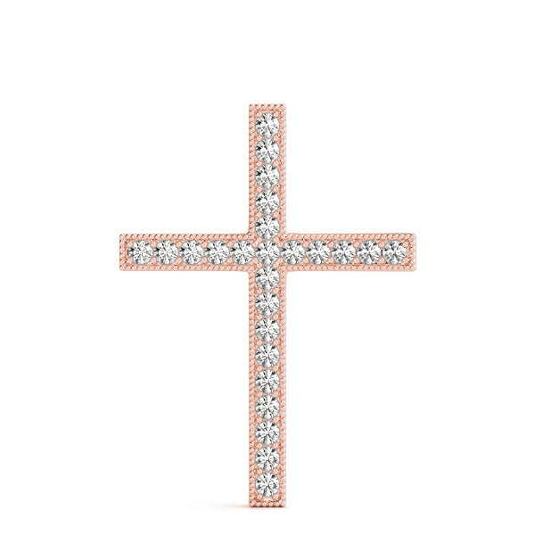 18K Rose Gold Diamond Religious Cross Pendant