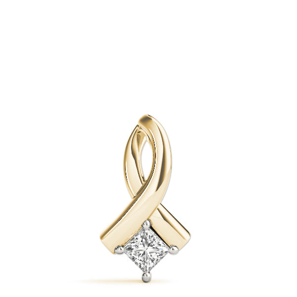 14K Yellow Gold Square Diamond Solitaire Pendant