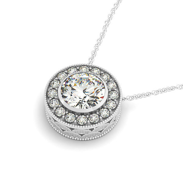 14K White Gold Diamond Halo Pendant