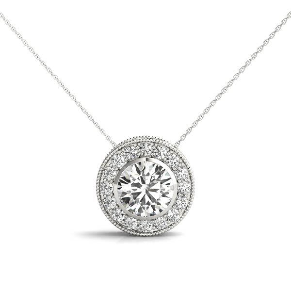 14K White Gold Diamond Halo Pendant