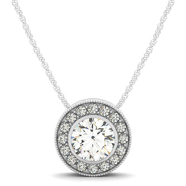 18K White Gold 1.16 ctw Diamond Halo Pendant