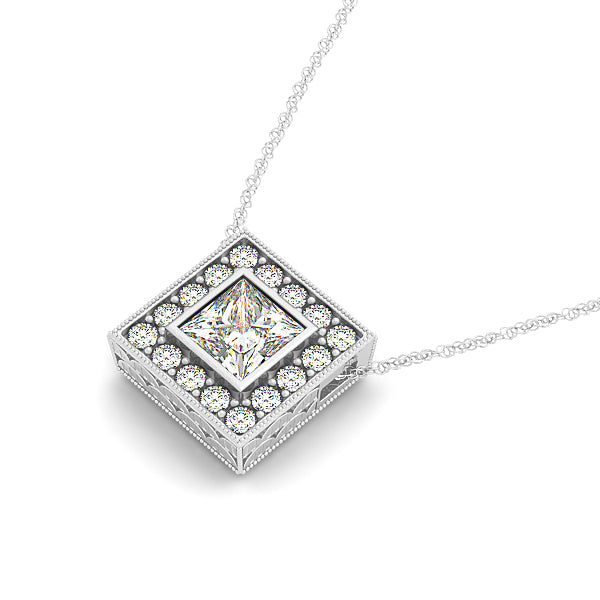 14K White Gold 1/5 ct Diamond Square Halo Pendant