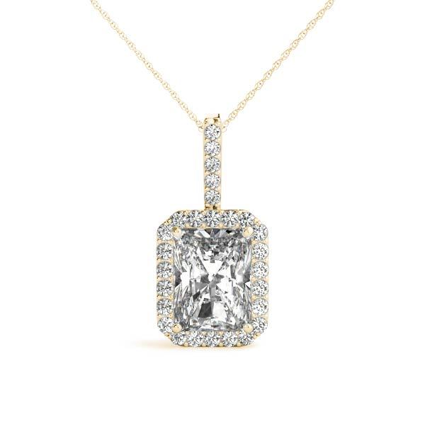 14K Yellow Gold Emerald Diamond Halo Pendant