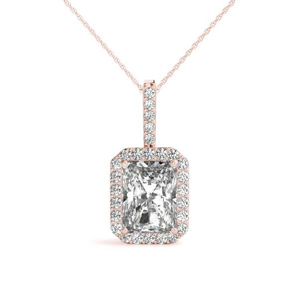 14K Rose Gold Emerald Diamond Halo Pendant