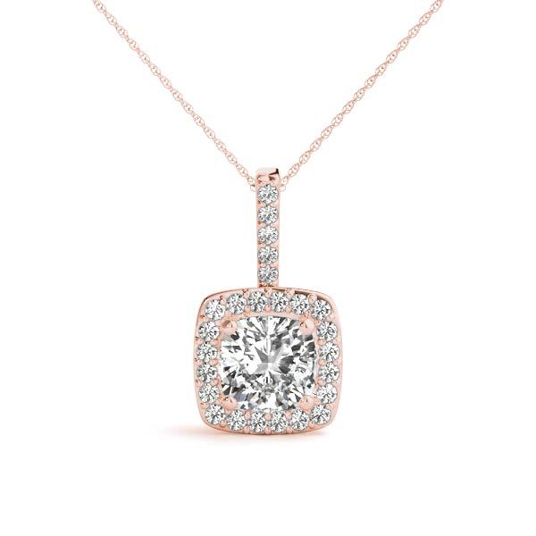 Rose Gold Cushion Diamond Halo Pendant 1/4 CT