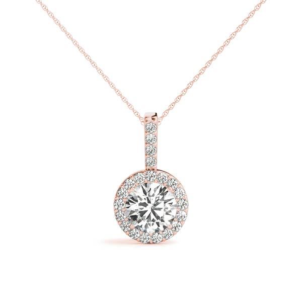 18K Rose Gold Round Diamond Halo Pendant