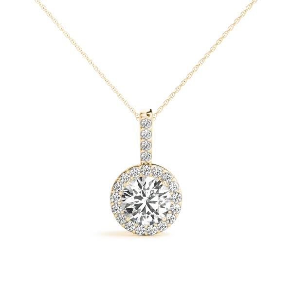 18K Yellow Gold Round Diamond Halo Pendant