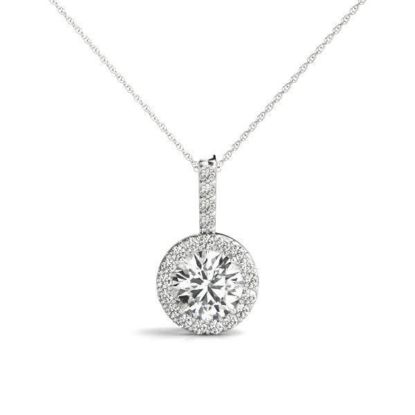 14K White Gold Round Diamond Halo Pendant