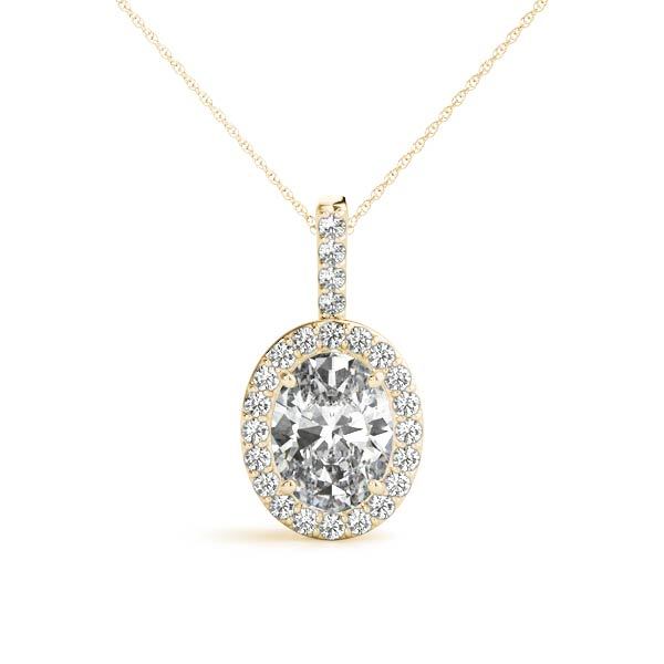 14K Yellow Gold Oval Diamond Halo Pendant