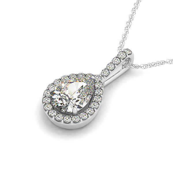 Platinum Pear Diamond Halo Pendant